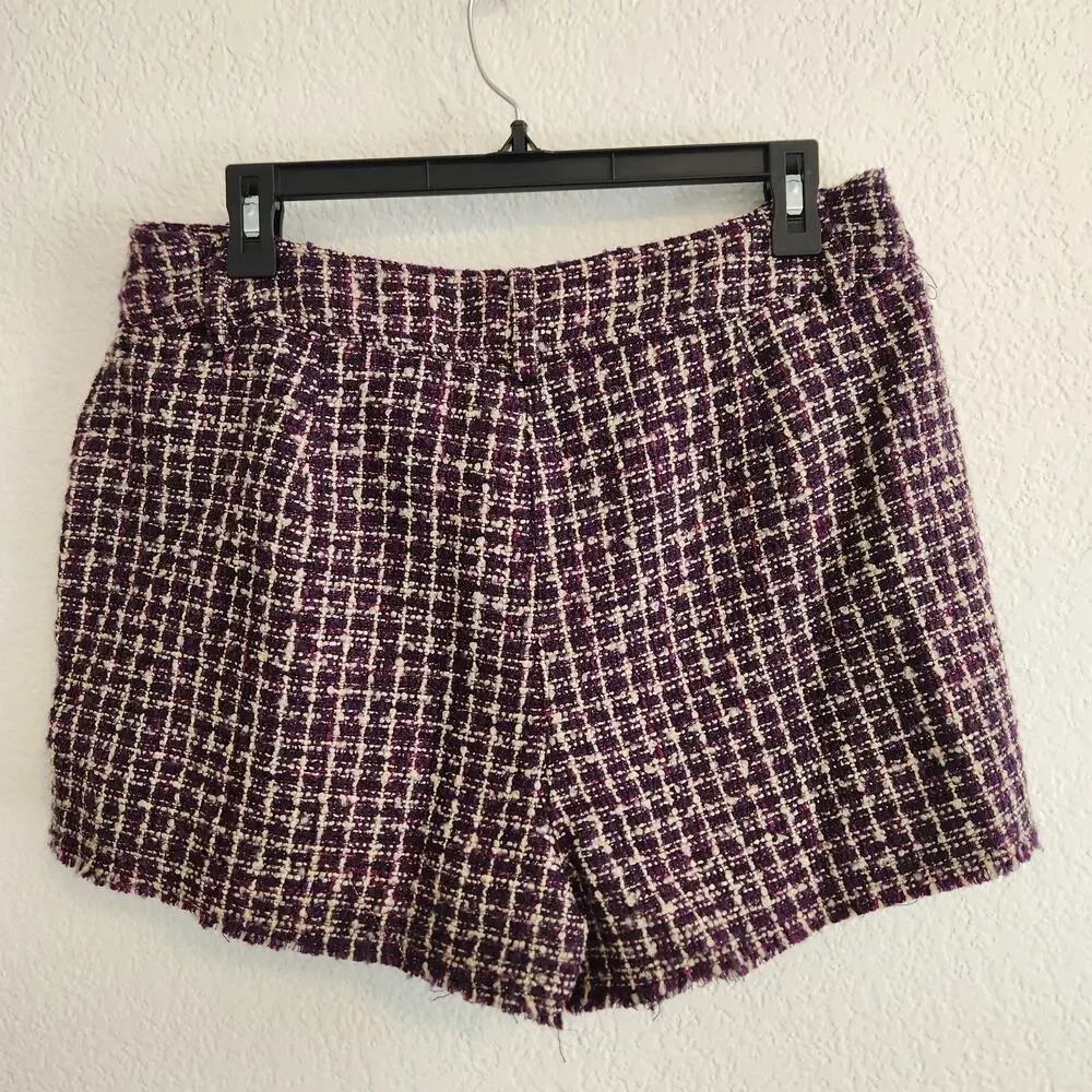 House of‎ Harlow 1960 Women's Size Large Tweed Purple/White Plaid Shorts New